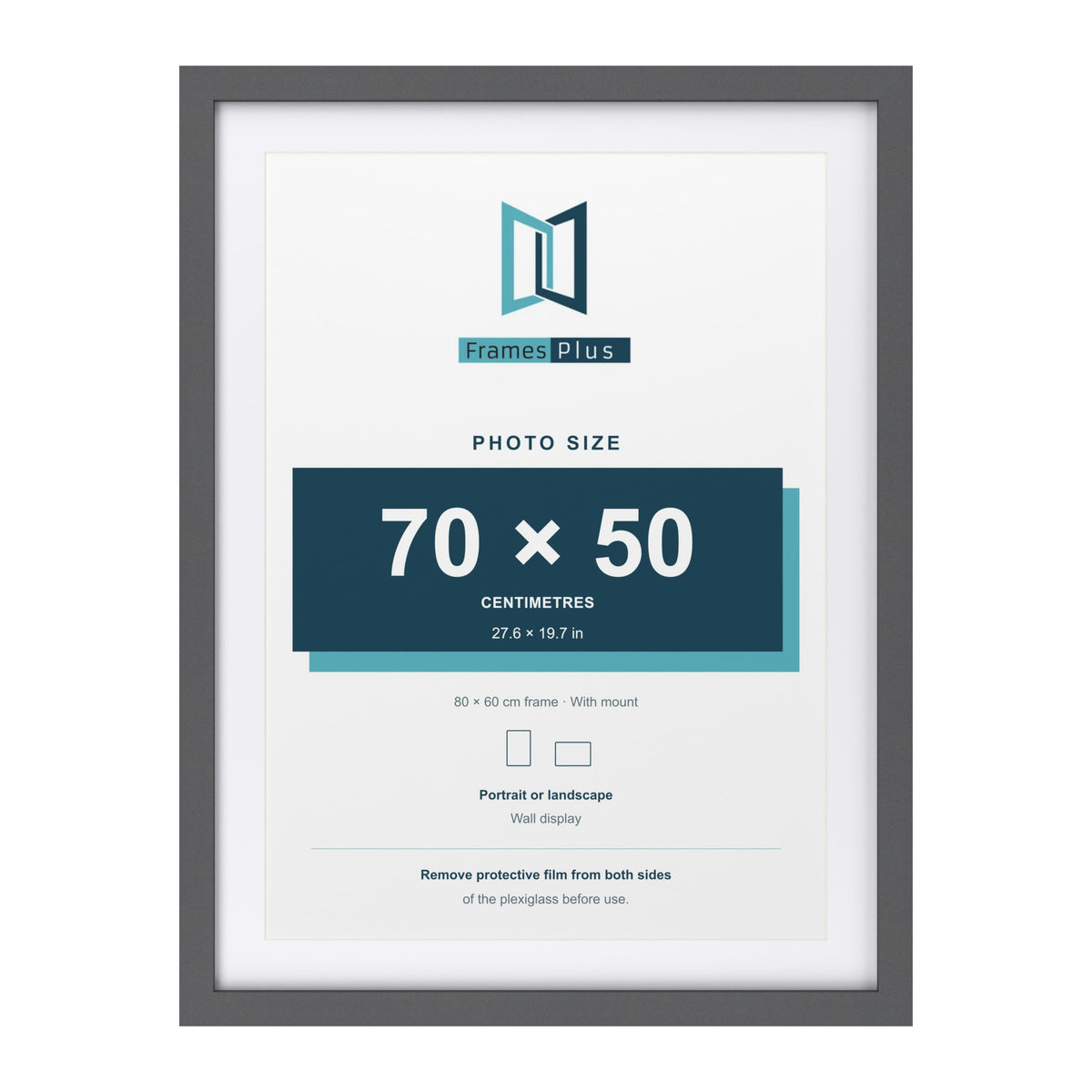 Dark Grey 80 x 60 cm picture frame with a white mount for a 70 x 50 cm photo