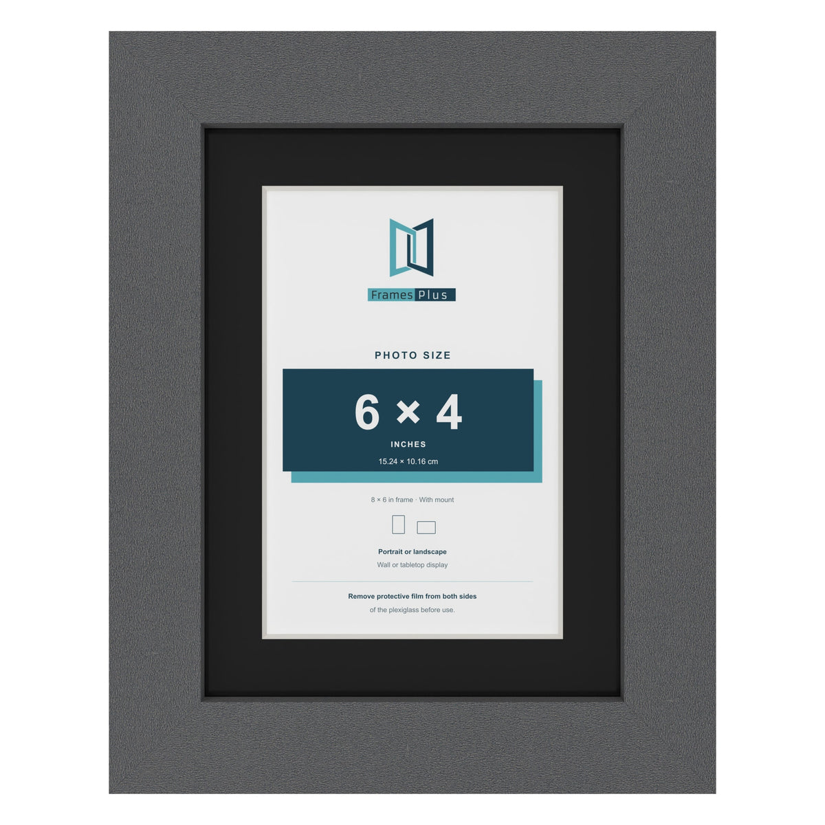 Dark Grey 8 x 6 inch picture frame with a black mount for a 6 x 4 inch photo
