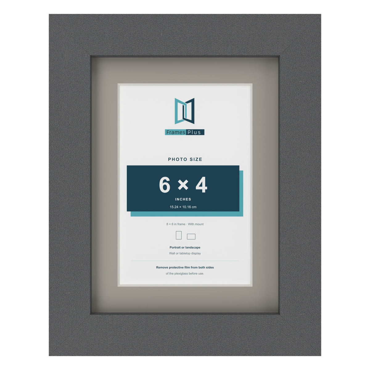 Dark Grey 8 x 6 inch picture frame with a Dawn Grey mount for a 6 x 4 inch photo