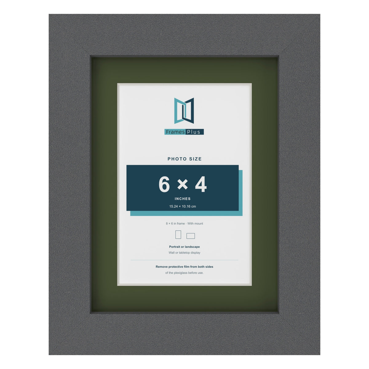 Dark Grey 8 x 6 inch picture frame with a green mount for a 6 x 4 inch photo
