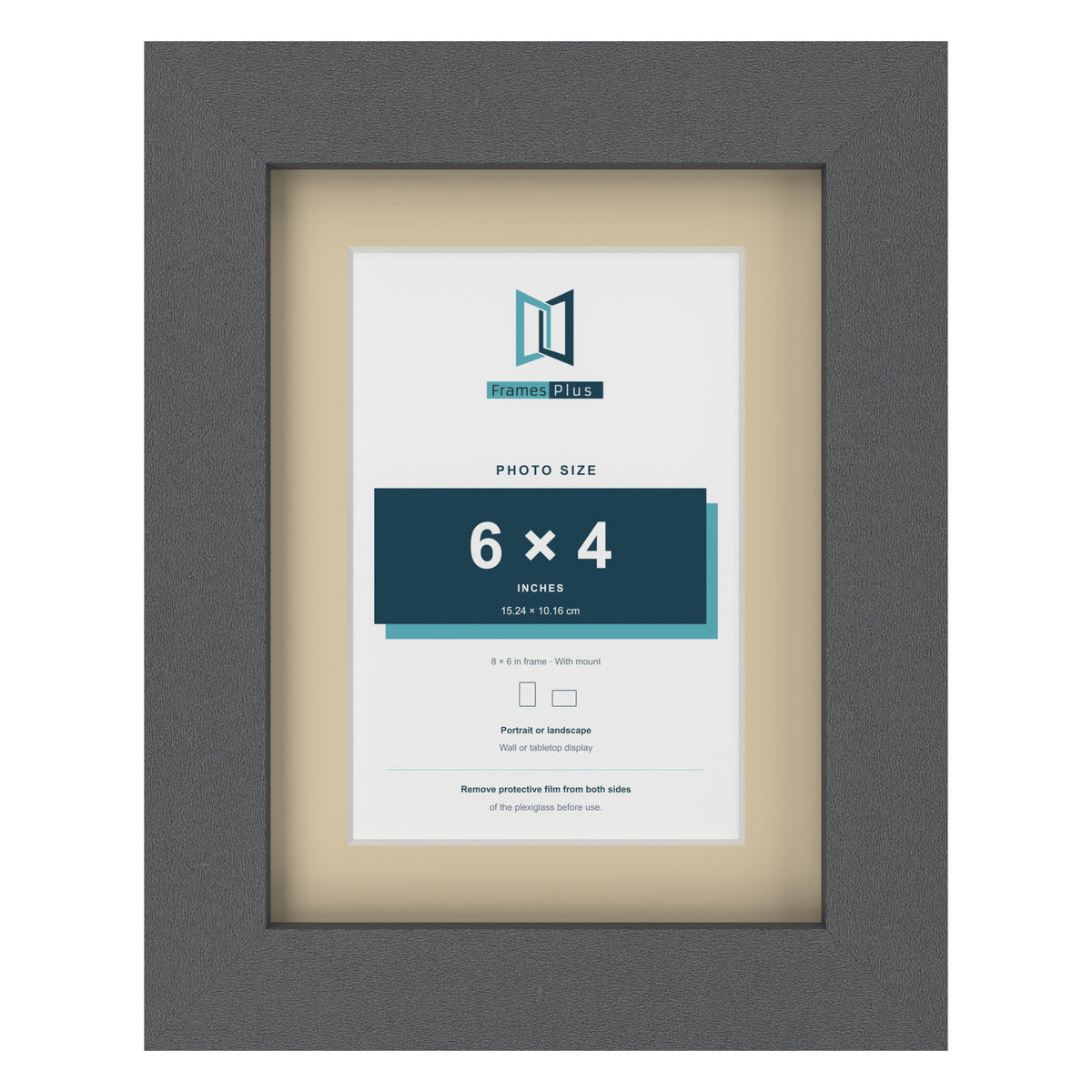 Dark Grey 8 x 6 inch picture frame with an ivory mount for a 6 x 4 inch photo