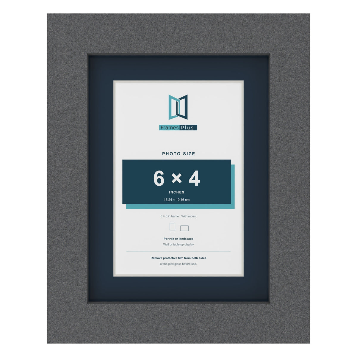 Dark Grey 8 x 6 inch picture frame with a Pacific Blue mount for a 6 x 4 inch photo