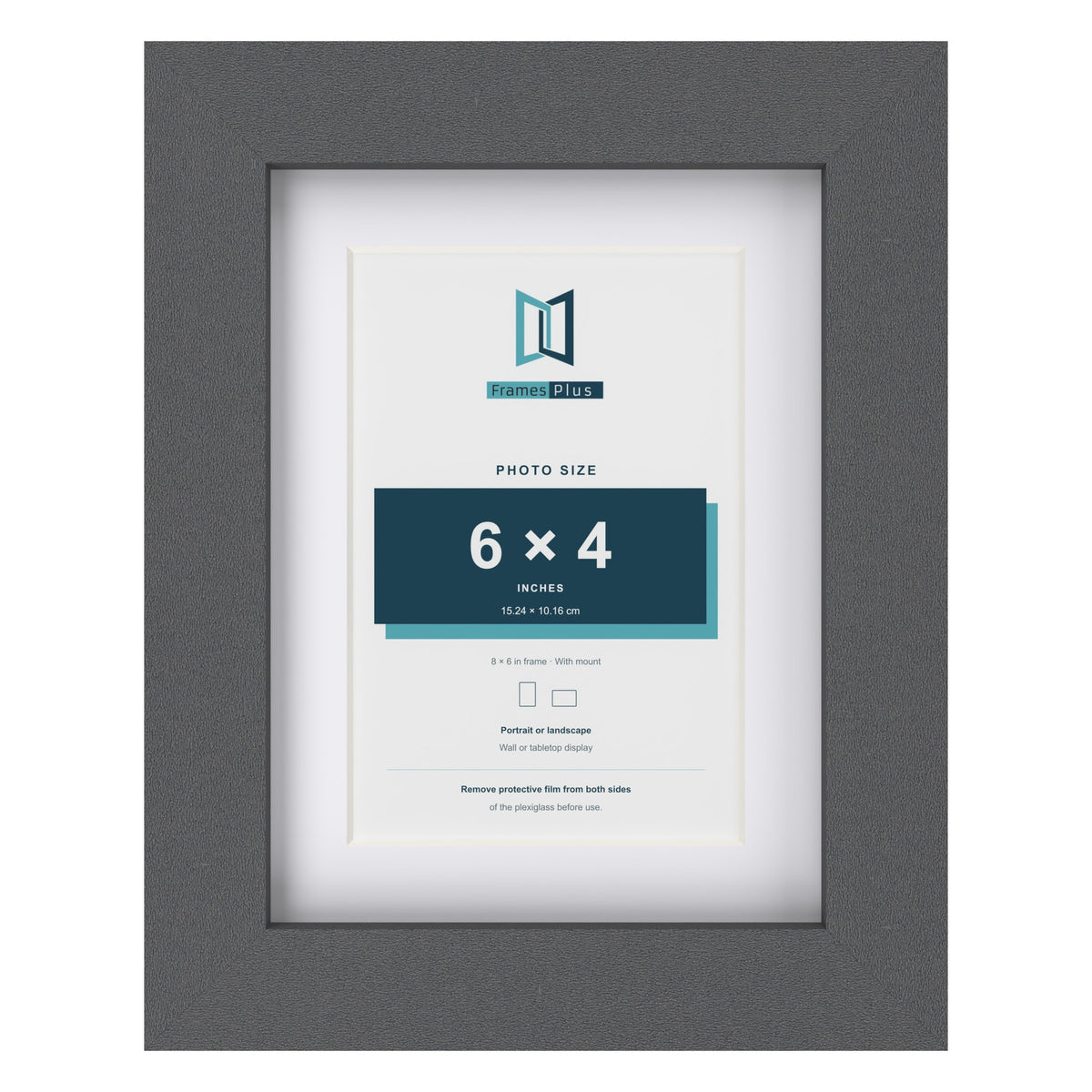 Dark Grey 8 x 6 inch picture frame with a white mount for a 6 x 4 inch photo