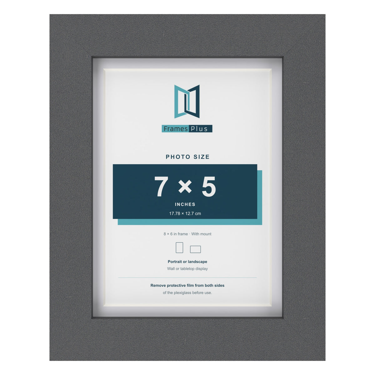 Dark Grey 8 x 6 inch picture frame with a white mount for a 7 x 5 inch photo
