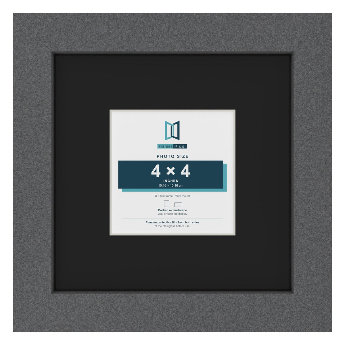 Dark Grey 8 x 8 inch picture frame with a black mount for a 4 x 4 inch photo