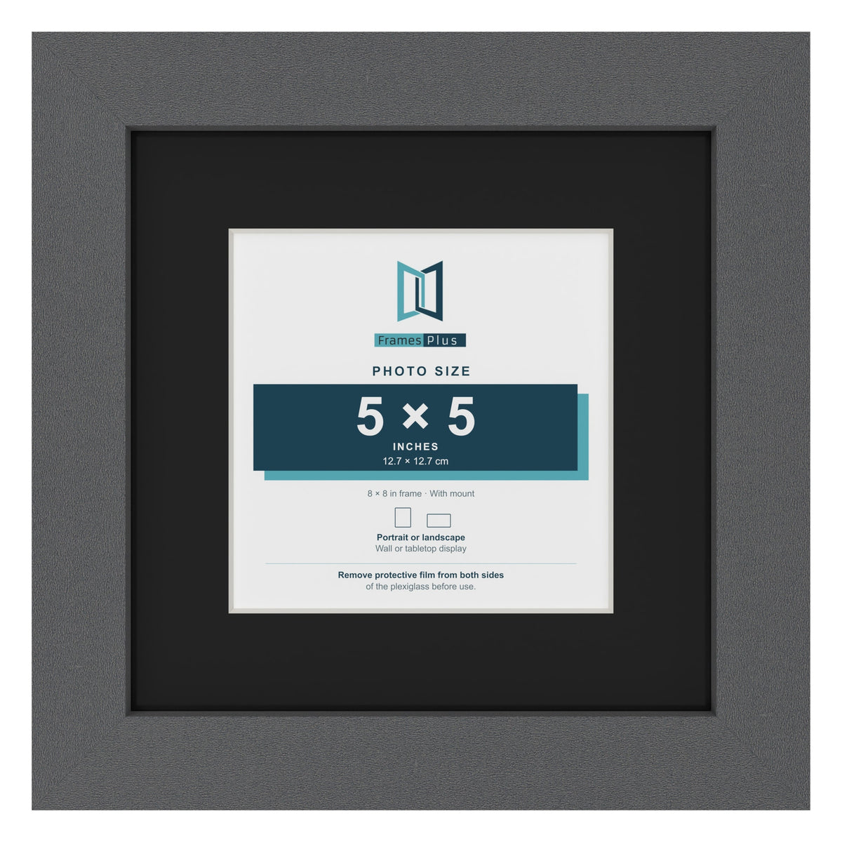 Dark Grey 8 x 8 inch picture frame with a black mount for a 5 x 5 inch photo