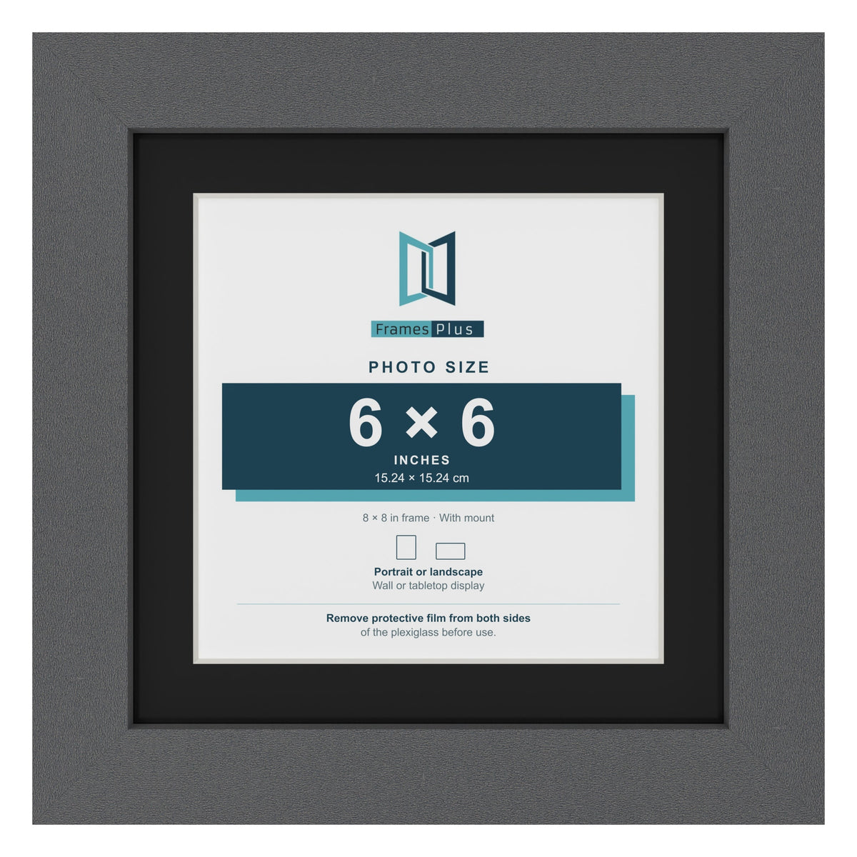 Dark Grey 8 x 8 inch picture frame with a black mount for a 6 x 6 inch photo