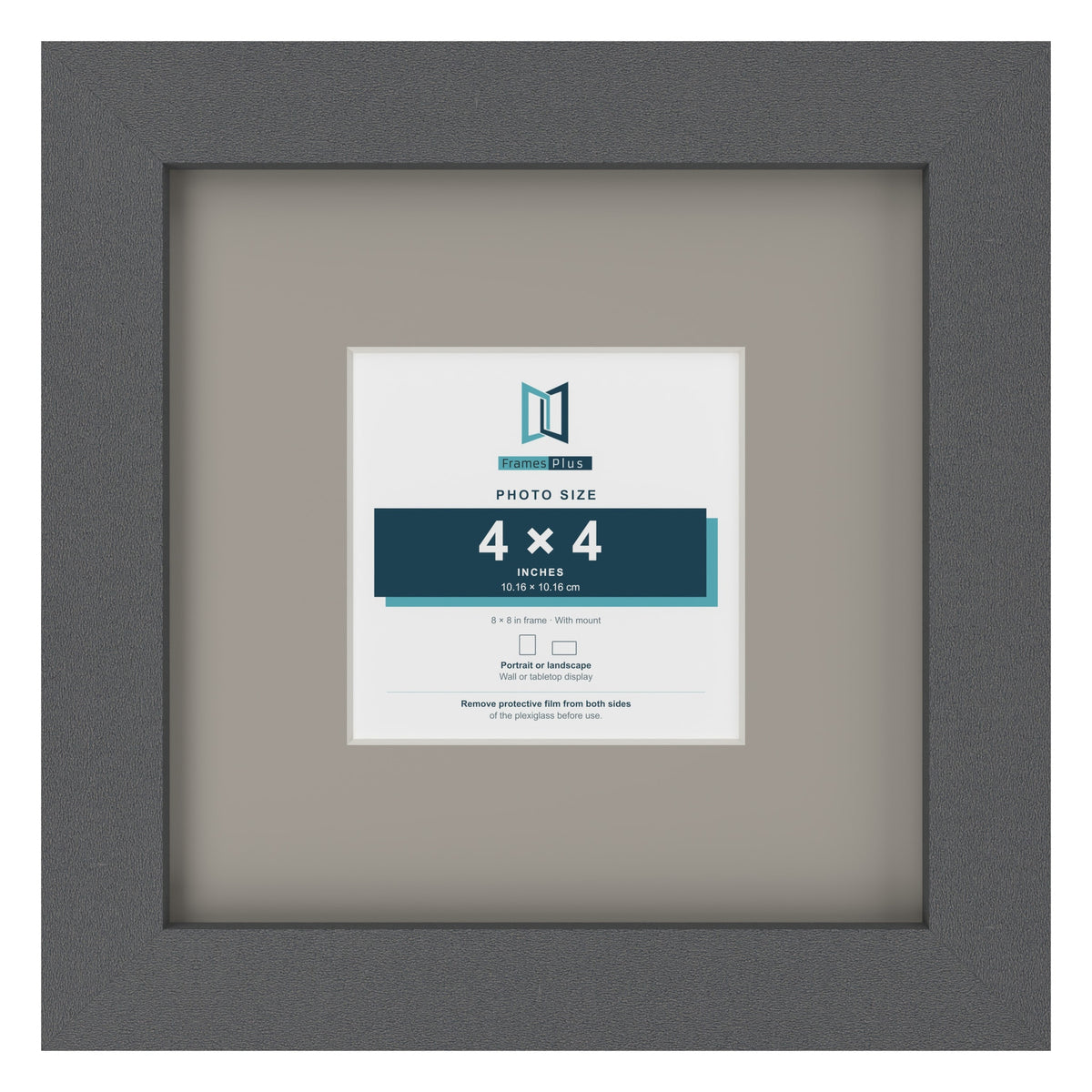 Dark Grey 8 x 8 inch picture frame with a Dawn Grey mount for a 4 x 4 inch photo