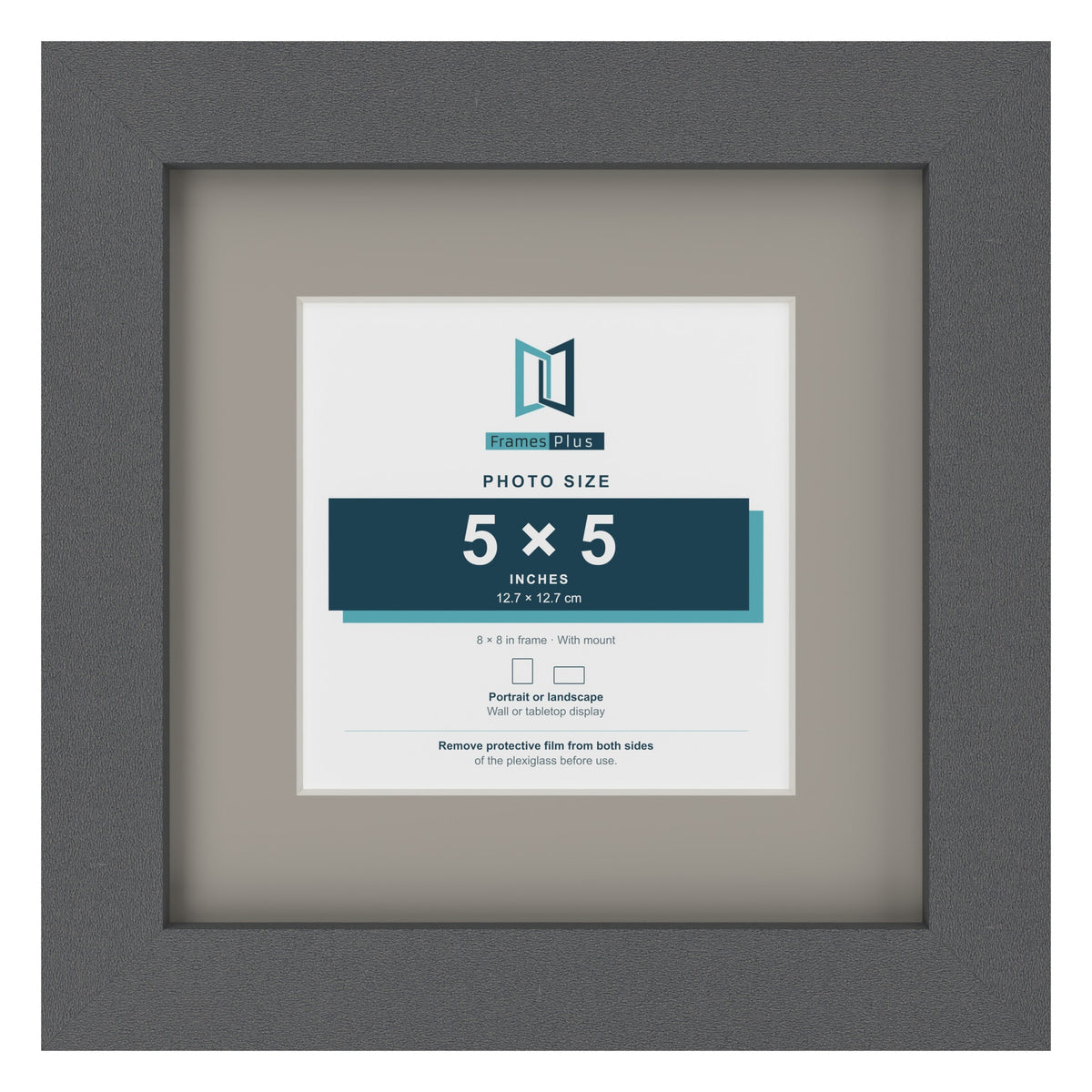 Dark Grey 8 x 8 inch picture frame with a Dawn Grey mount for a 5 x 5 inch photo