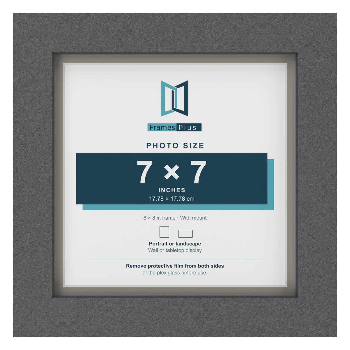 Dark Grey 8 x 8 inch picture frame with a Dawn Grey mount for a 7 x 7 inch photo