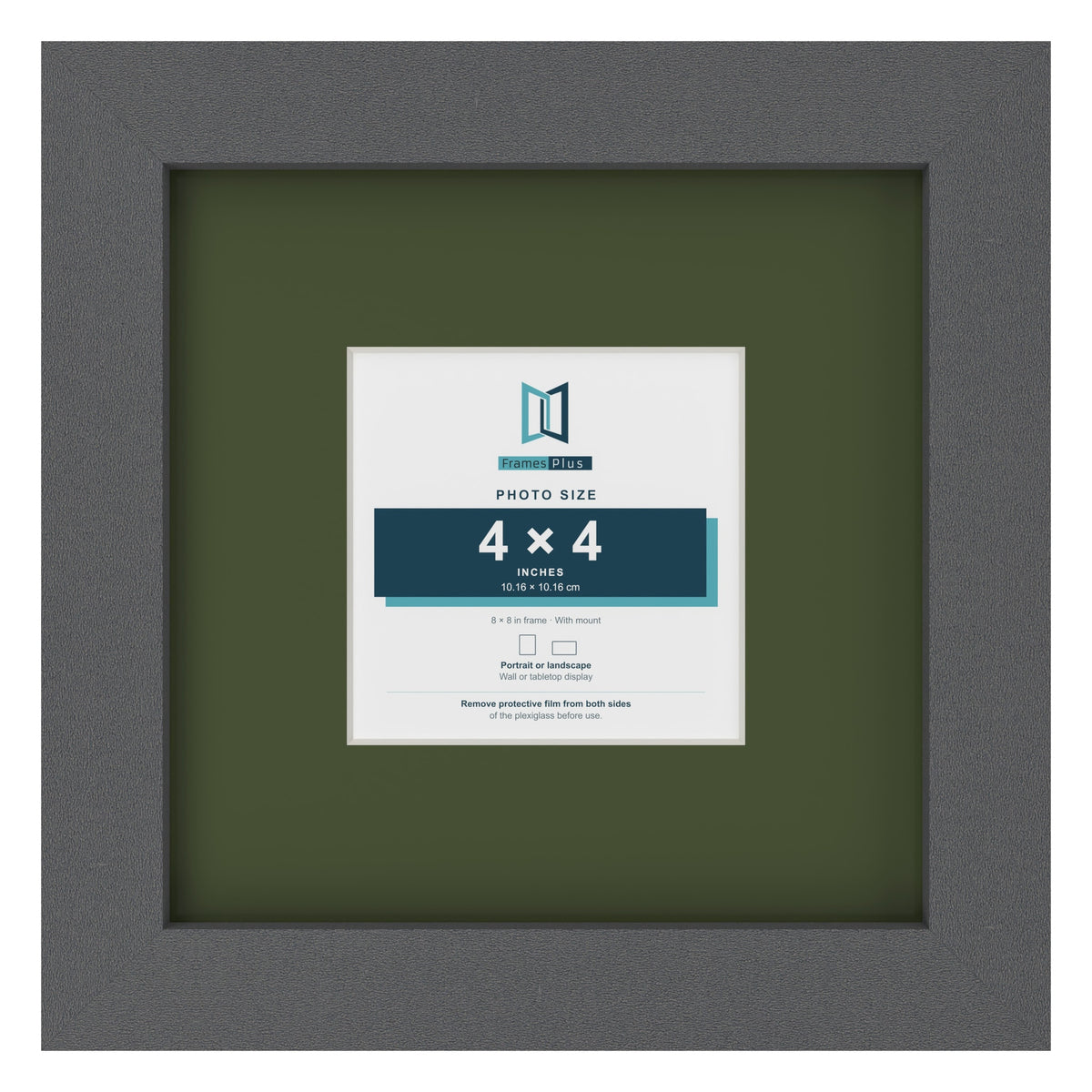 Dark Grey 8 x 8 inch picture frame with a green mount for a 4 x 4 inch photo