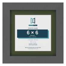 Dark Grey 8 x 8 inch picture frame with a green mount for a 6 x 6 inch photo