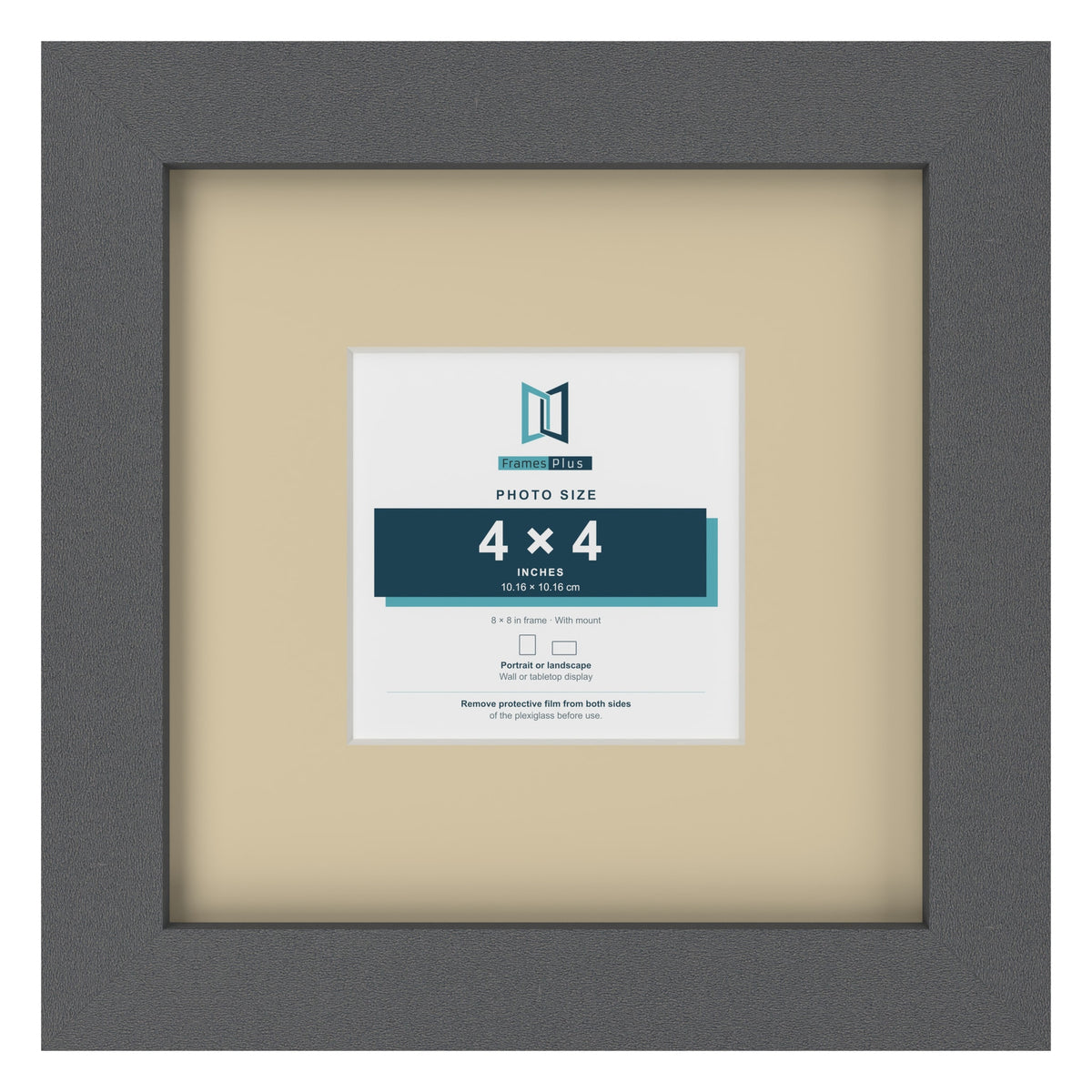 Dark Grey 8 x 8 inch picture frame with an ivory mount for a 4 x 4 inch photo