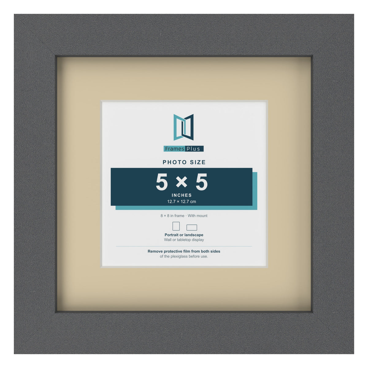 Dark Grey 8 x 8 inch picture frame with an ivory mount for a 5 x 5 inch photo