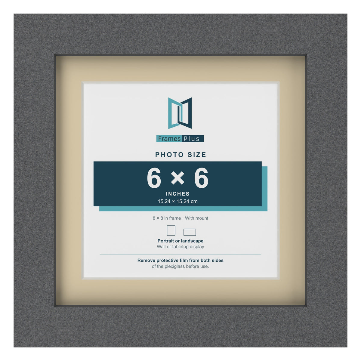 Dark Grey 8 x 8 inch picture frame with an ivory mount for a 6 x 6 inch photo