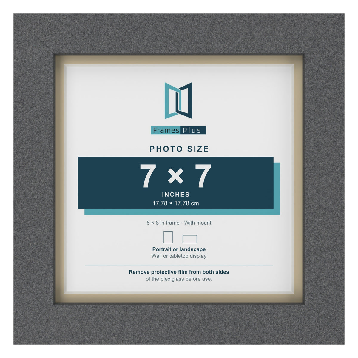 Dark Grey 8 x 8 inch picture frame with an ivory mount for a 7 x 7 inch photo