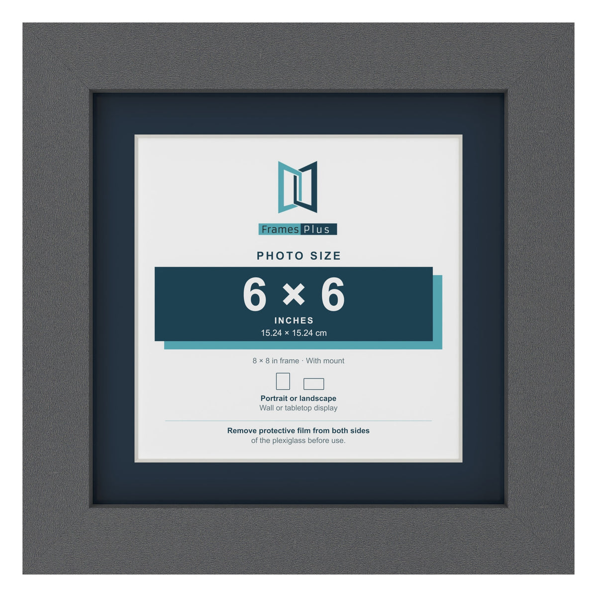 Dark Grey 8 x 8 inch picture frame with a Pacific Blue mount for a 6 x 6 inch photo