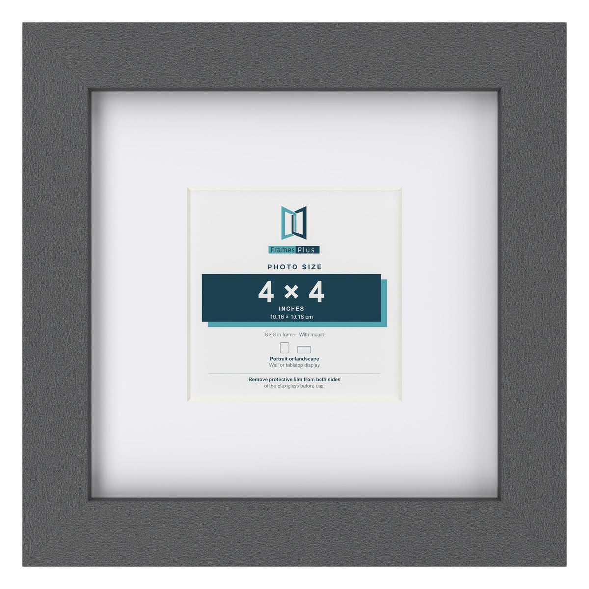 Dark Grey 8 x 8 inch picture frame with a white mount for a 4 x 4 inch photo