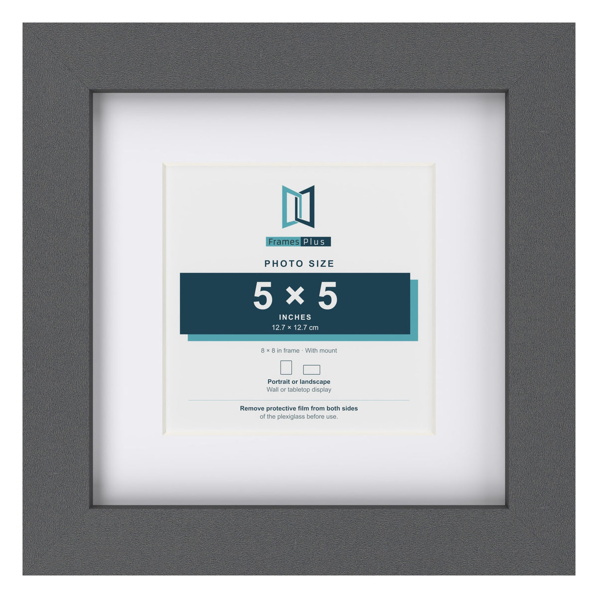 Dark Grey 8 x 8 inch picture frame with a white mount for a 5 x 5 inch photo