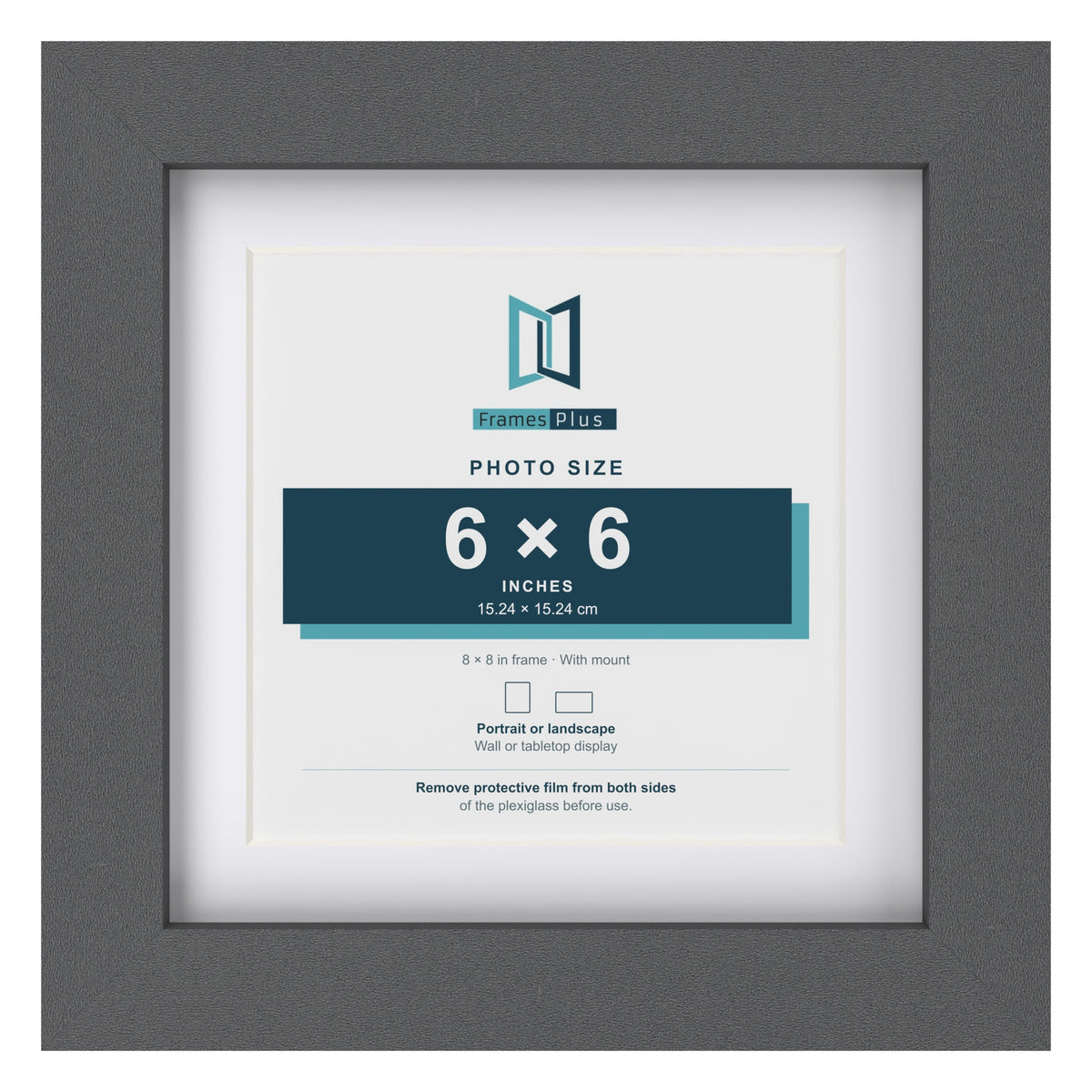 Dark Grey 8 x 8 inch picture frame with a white mount for a 6 x 6 inch photo