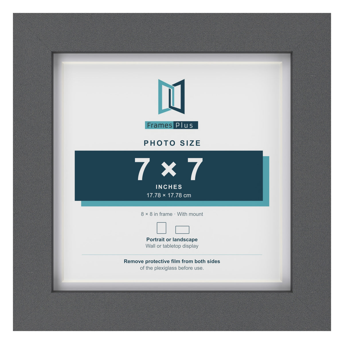 Dark Grey 8 x 8 inch picture frame with a white mount for a 7 x 7 inch photo