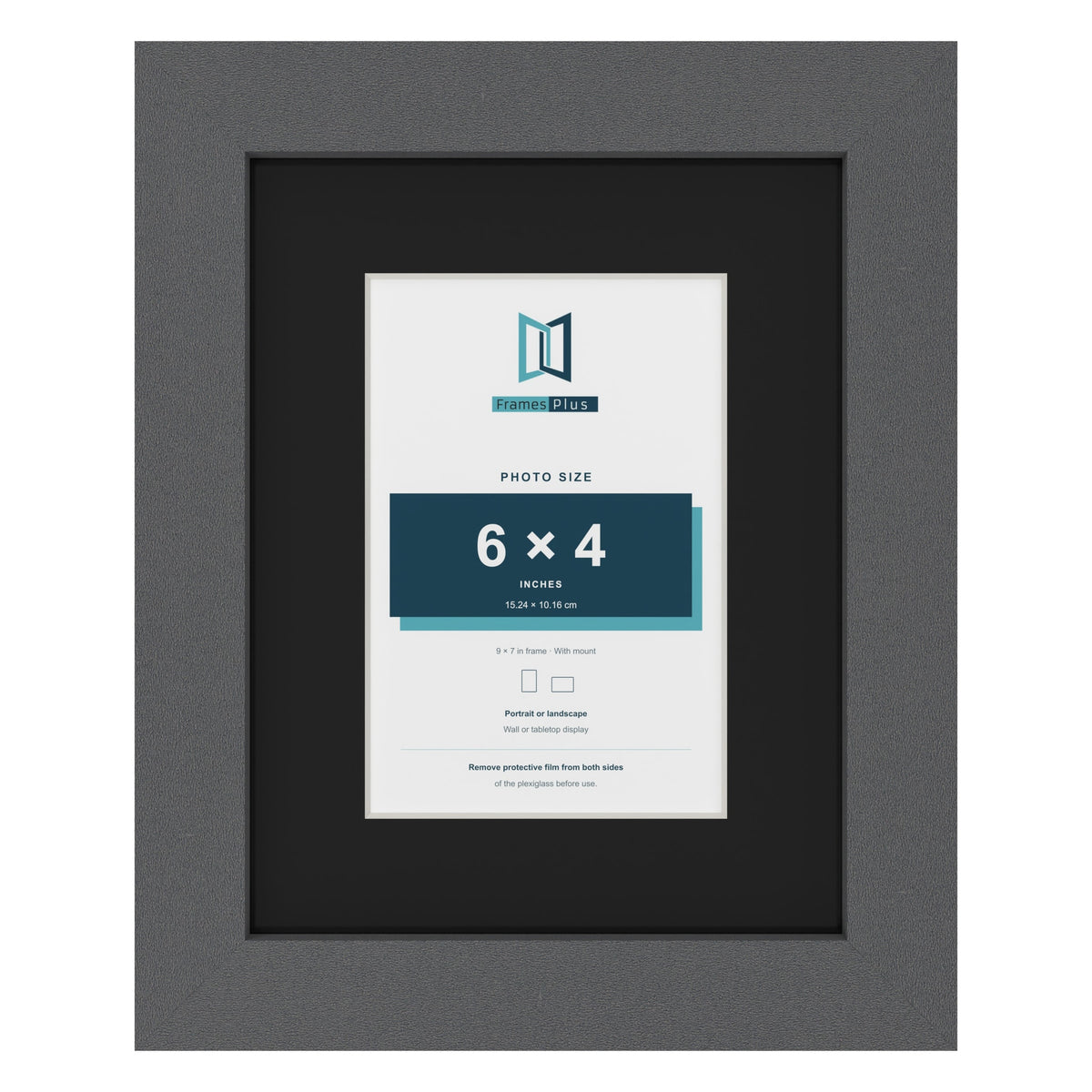 Dark Grey 9 x 7 inch picture frame with a black mount for a 6 x 4 inch photo