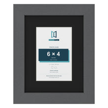 Dark Grey 9 x 7 inch picture frame with a black mount for a 6 x 4 inch photo