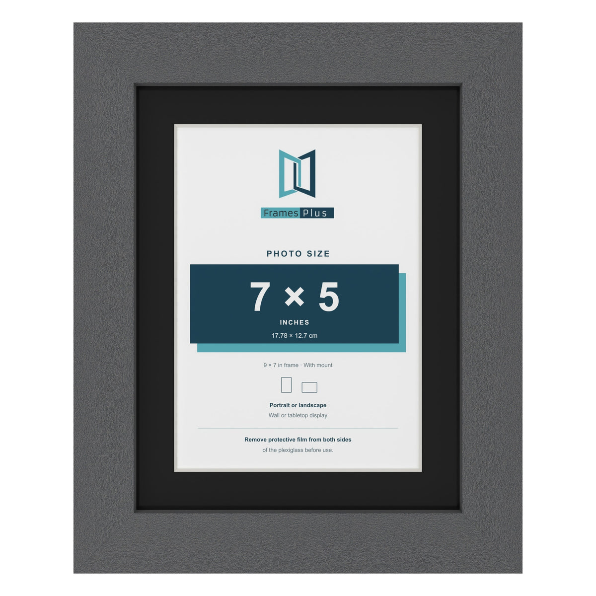Dark Grey 9 x 7 inch picture frame with a black mount for a 7 x 5 inch photo