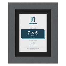Dark Grey 9 x 7 inch picture frame with a black mount for a 7 x 5 inch photo