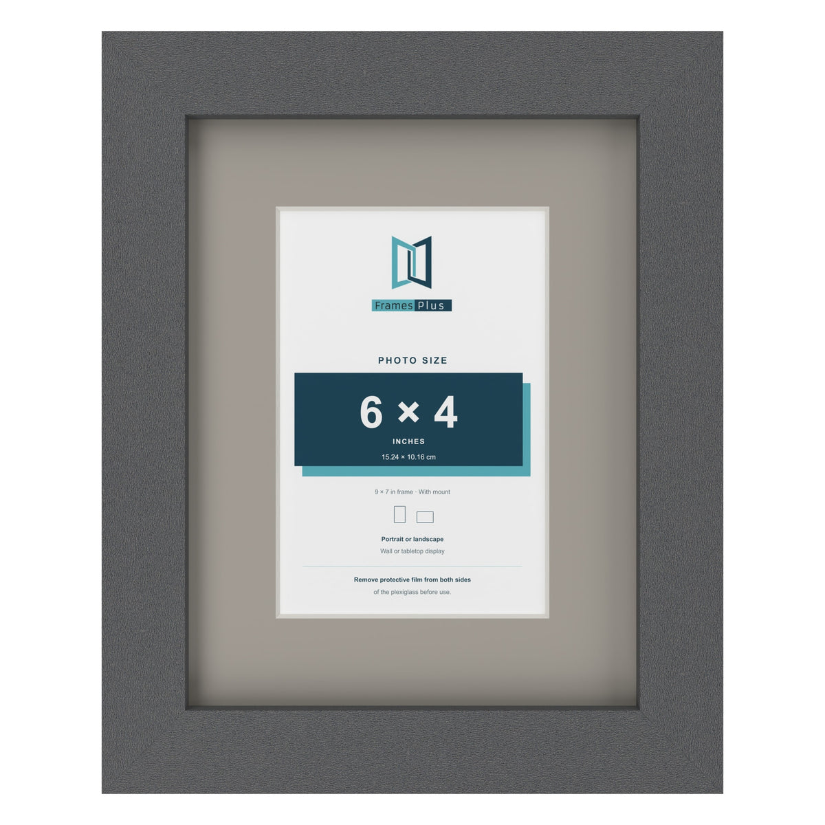 Dark Grey 9 x 7 inch picture frame with a Dawn Grey mount for a 6 x 4 inch photo