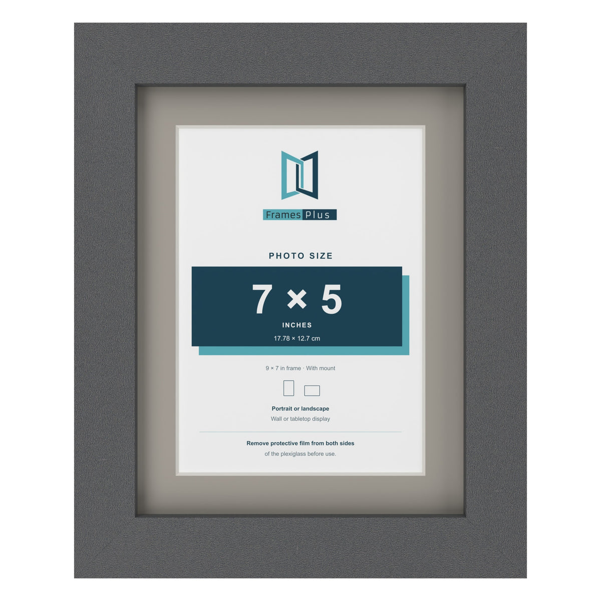 Dark Grey 9 x 7 inch picture frame with a Dawn Grey mount for a 7 x 5 inch photo