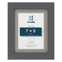 Dark Grey 9 x 7 inch picture frame with a Dawn Grey mount for a 7 x 5 inch photo