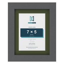 Dark Grey 9 x 7 inch picture frame with a green mount for a 7 x 5 inch photo