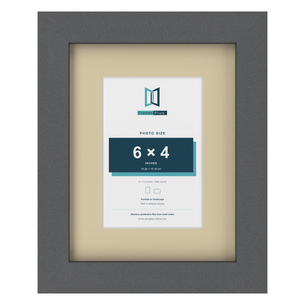 Dark Grey 9 x 7 inch picture frame with an ivory mount for a 6 x 4 inch photo