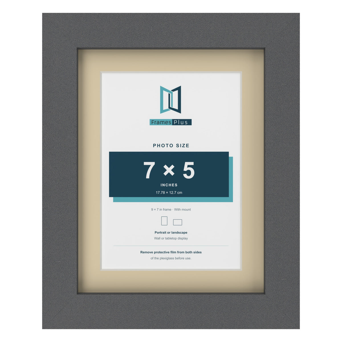 Dark Grey 9 x 7 inch picture frame with an ivory mount for a 7 x 5 inch photo