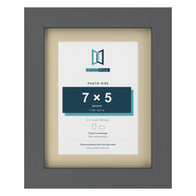 Dark Grey 9 x 7 inch picture frame with an ivory mount for a 7 x 5 inch photo