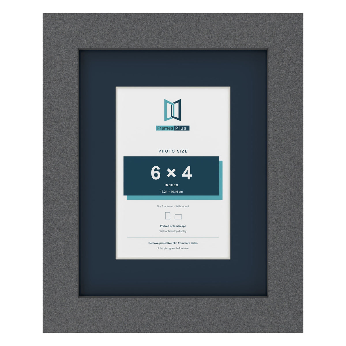 Dark Grey 9 x 7 inch picture frame with a Pacific Blue mount for a 6 x 4 inch photo