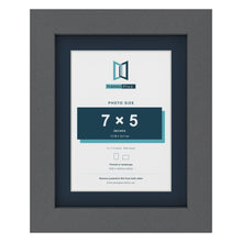 Dark Grey 9 x 7 inch picture frame with a Pacific Blue mount for a 7 x 5 inch photo