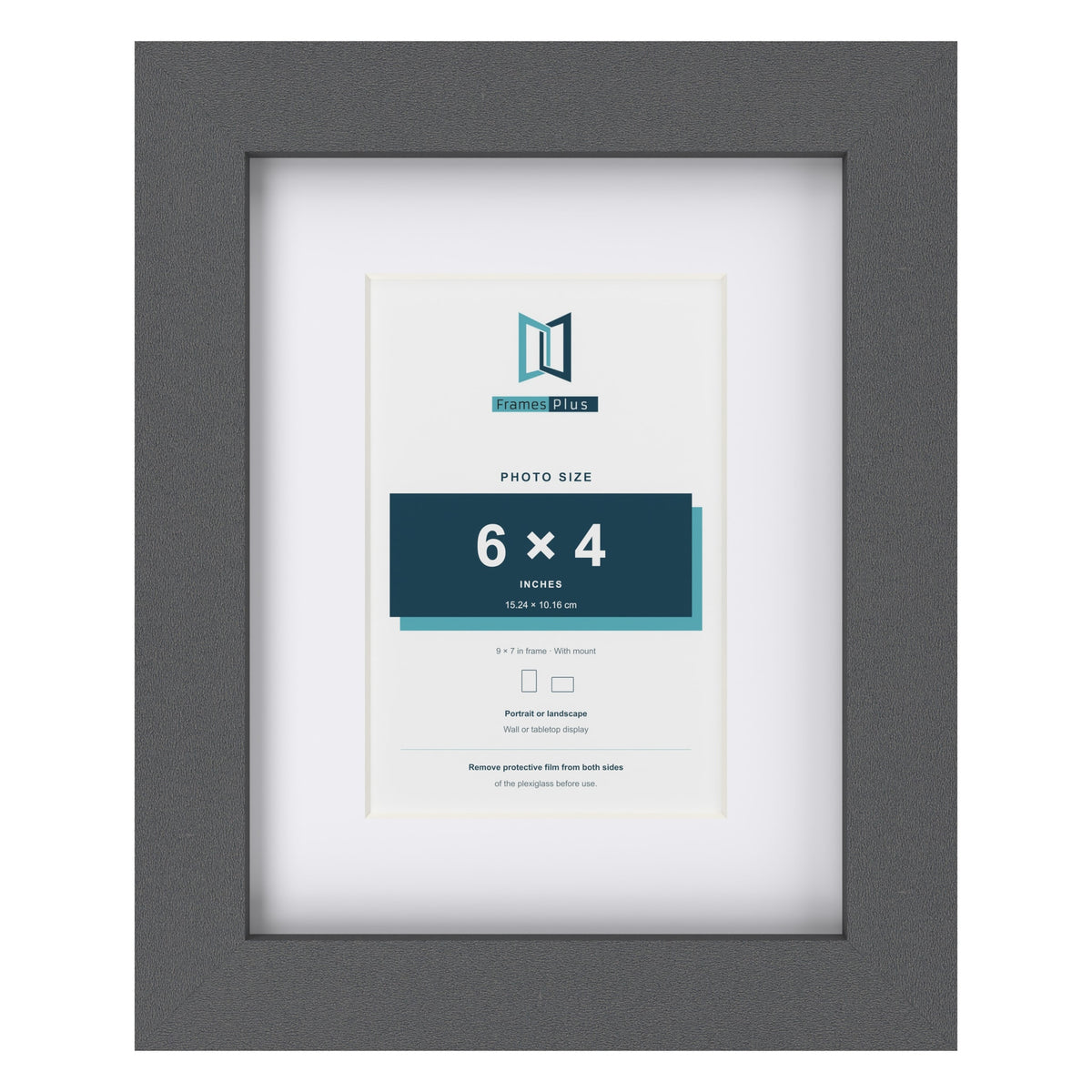 Dark Grey 9 x 7 inch picture frame with a white mount for a 6 x 4 inch photo