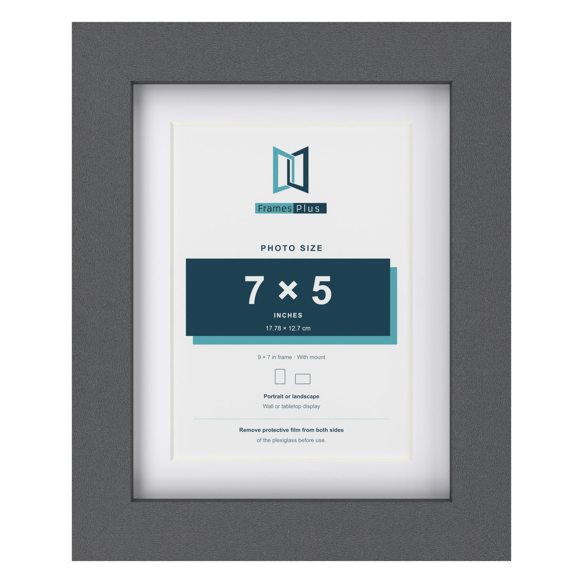 Dark Grey 9 x 7 inch picture frame with a white mount for a 7 x 5 inch photo
