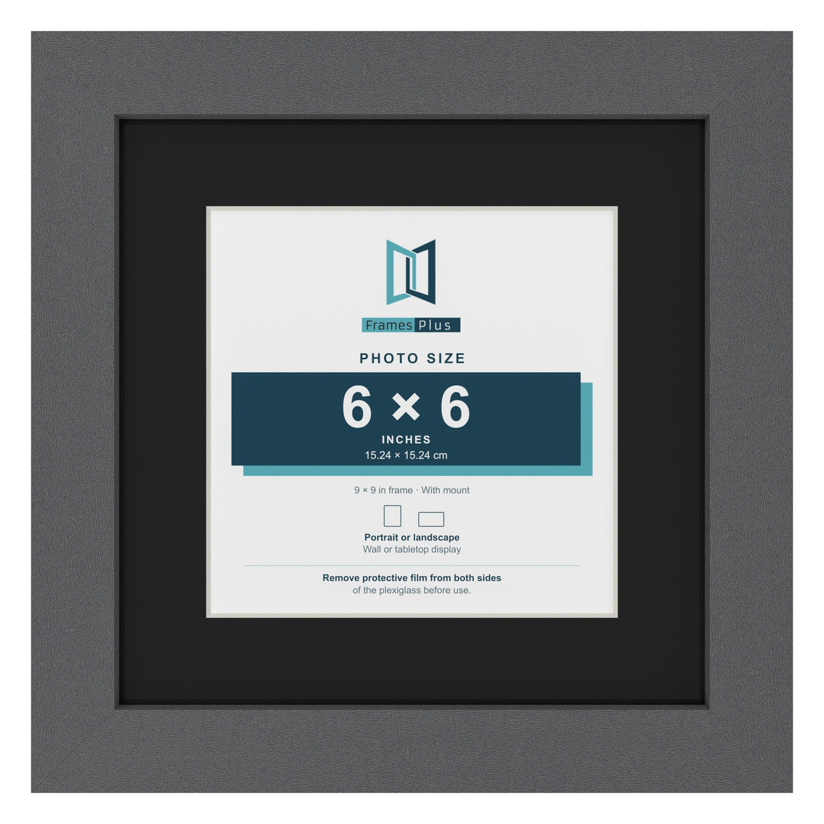 Dark Grey 9 x 9 inch picture frame with a black mount for a 6 x 6 inch photo