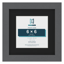 Dark Grey 9 x 9 inch picture frame with a black mount for a 6 x 6 inch photo