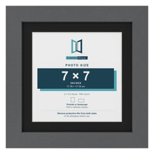 Dark Grey 9 x 9 inch picture frame with a black mount for a 7 x 7 inch photo
