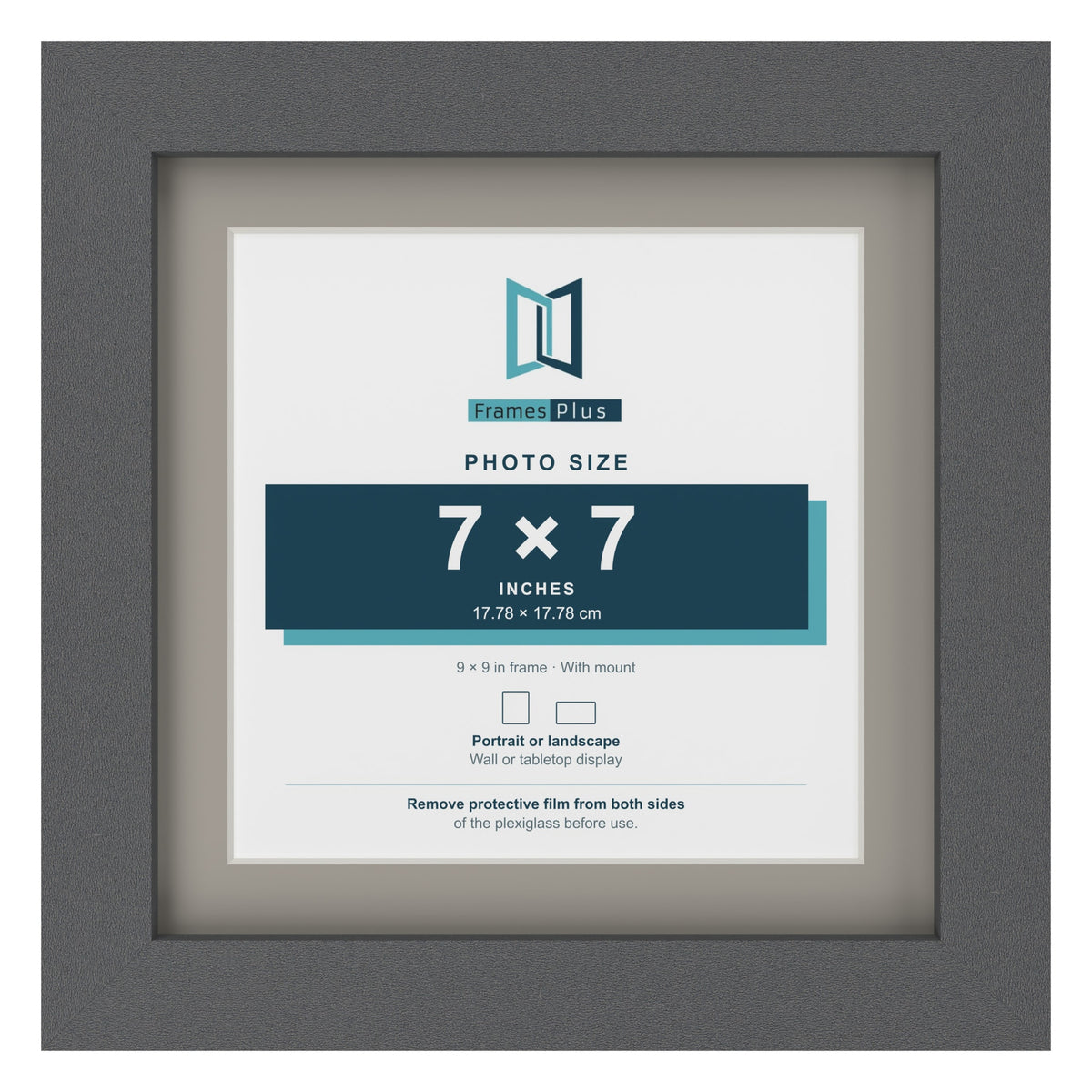 Dark Grey 9 x 9 inch picture frame with a Dawn Grey mount for a 7 x 7 inch photo