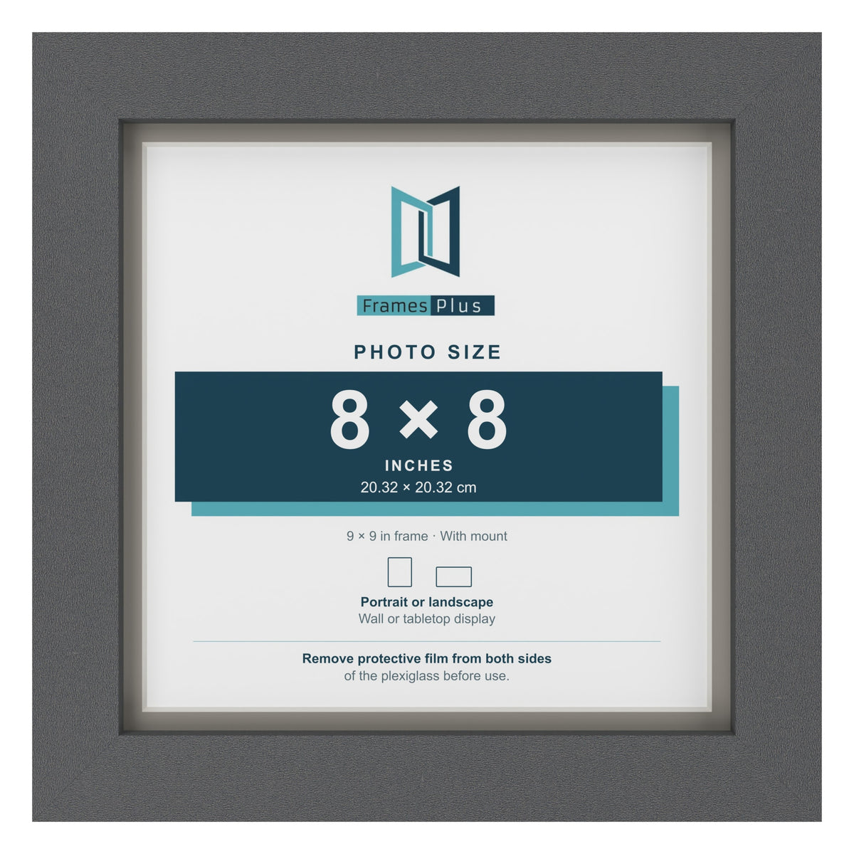 Dark Grey 9 x 9 inch picture frame with a Dawn Grey mount for an 8 x 8 inch photo