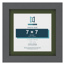 Dark Grey 9 x 9 inch picture frame with a green mount for a 7 x 7 inch photo