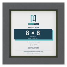 Dark Grey 9 x 9 inch picture frame with a green mount for an 8 x 8 inch photo