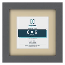 Dark Grey 9 x 9 inch picture frame with an ivory mount for a 6 x 6 inch photo