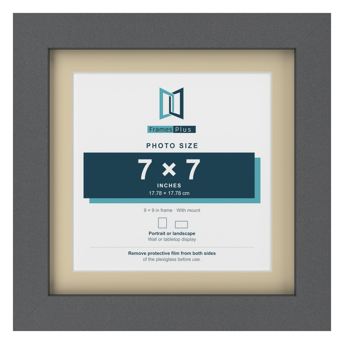 Dark Grey 9 x 9 inch picture frame with an ivory mount for a 7 x 7 inch photo