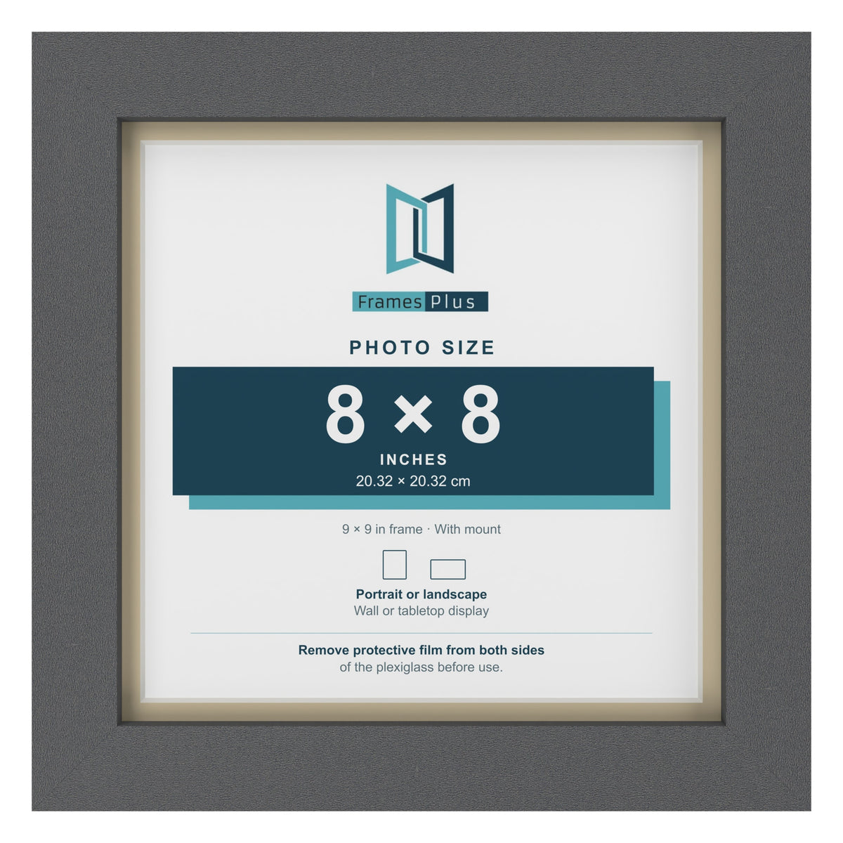 Dark Grey 9 x 9 inch picture frame with an ivory mount for an 8 x 8 inch photo